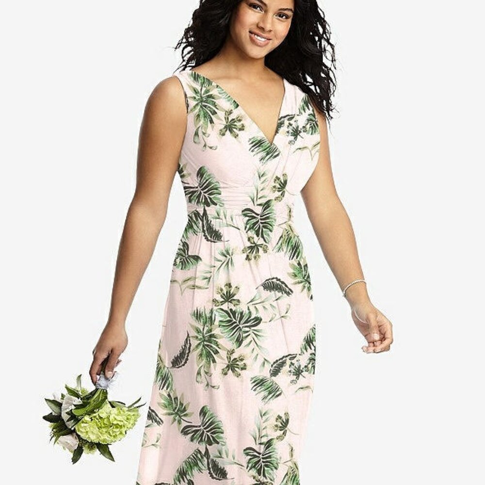 Dessy 2894...Sleeveless Draped Chiffon Dress with Front Slit...Palm Beach..Sz 8